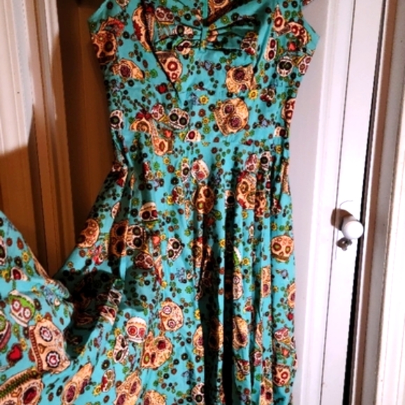 Hell Bunny Day of the dead 50s style dress, teal, sz Large, NWT, Vintage - Picture 8 of 10